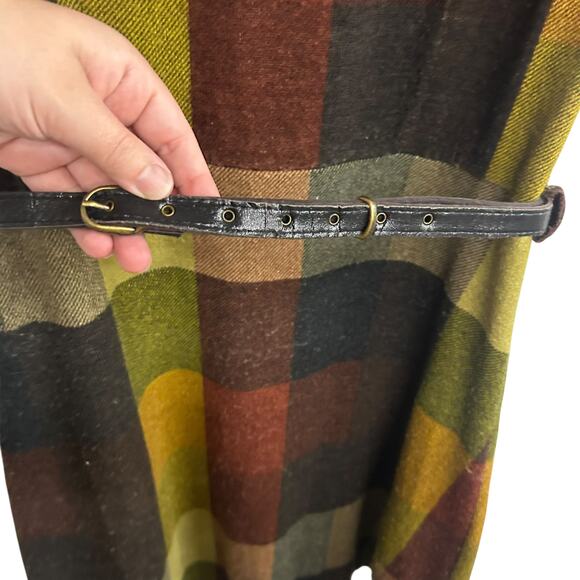Retro Fall Plaid Dress Yumi‎ Mod Colorblock Belted Mini Size S - Picture 3 of 7